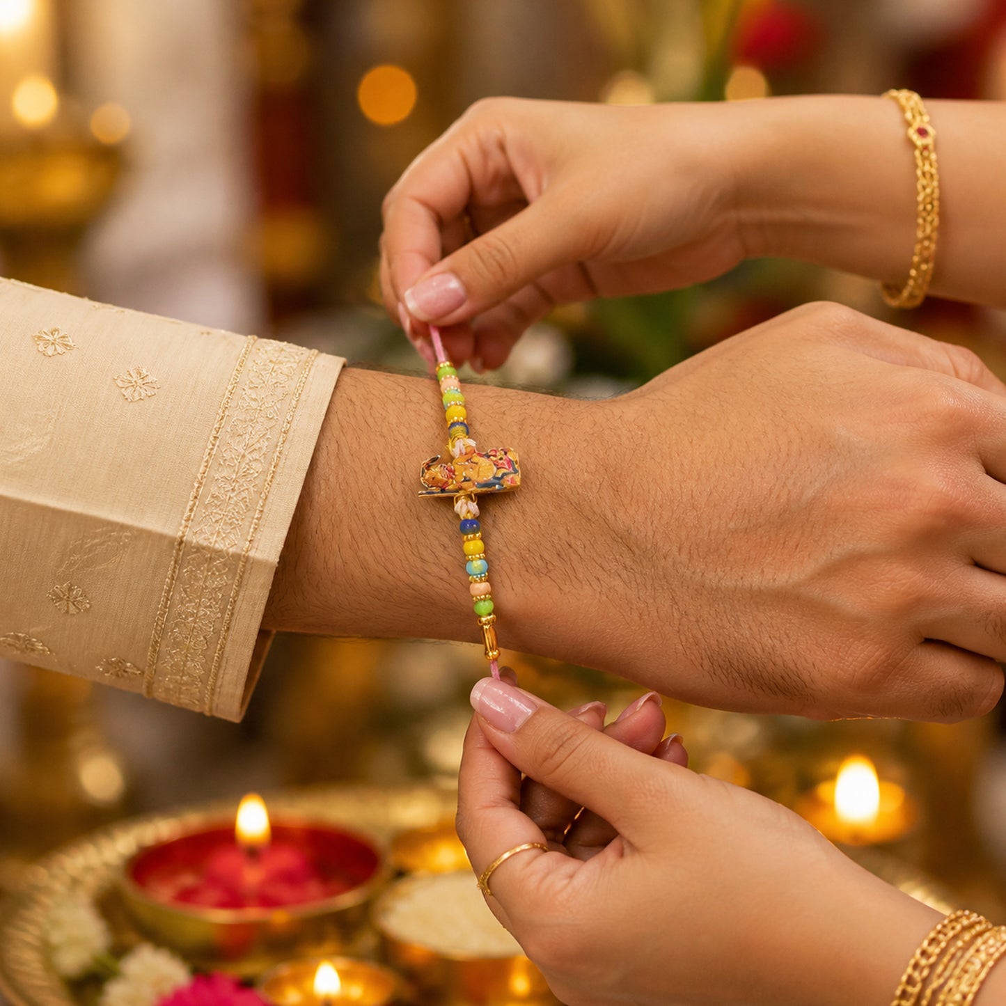 Festive Hanuman Ji Rakhi with elegant centerpiece