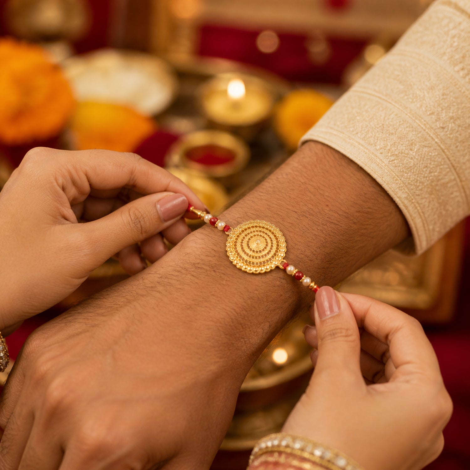 Soft gold thread Rakhi for Raksha Bandhan