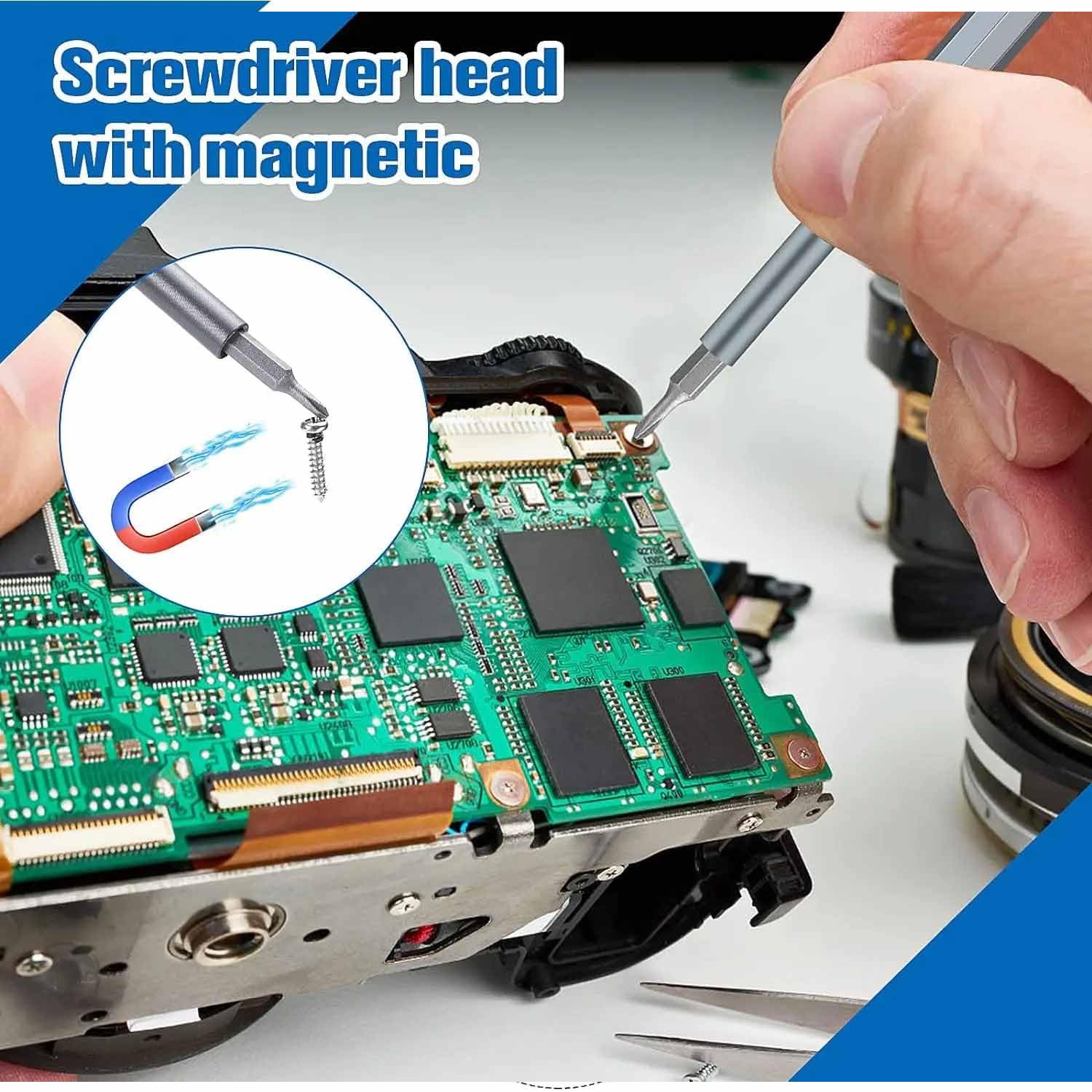 Magnetic handle and screwdriver bits from 24-in-1 precision set