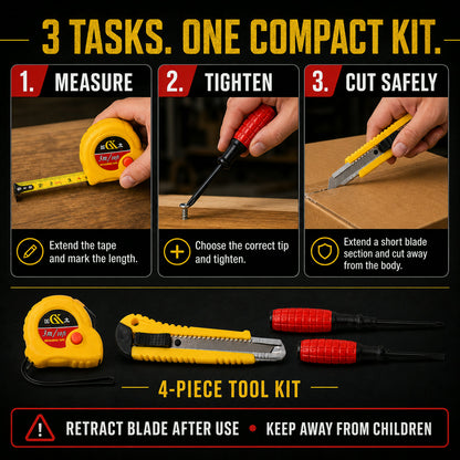 4 in 1 Hand Tool Kit – Durable, Portable Home Repair Set
