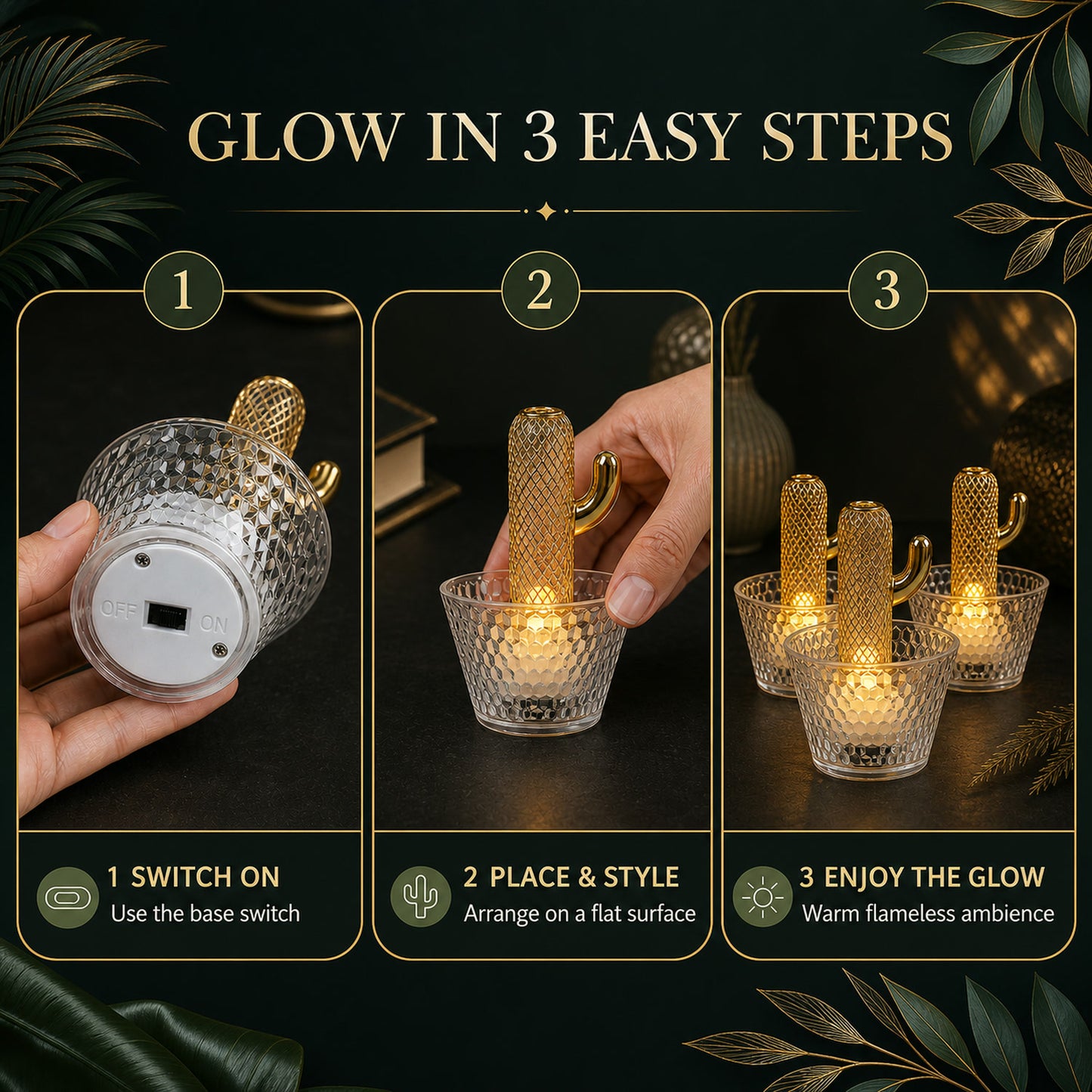 Cactus LED Tealight Candles – Unique Flameless Decorative Set