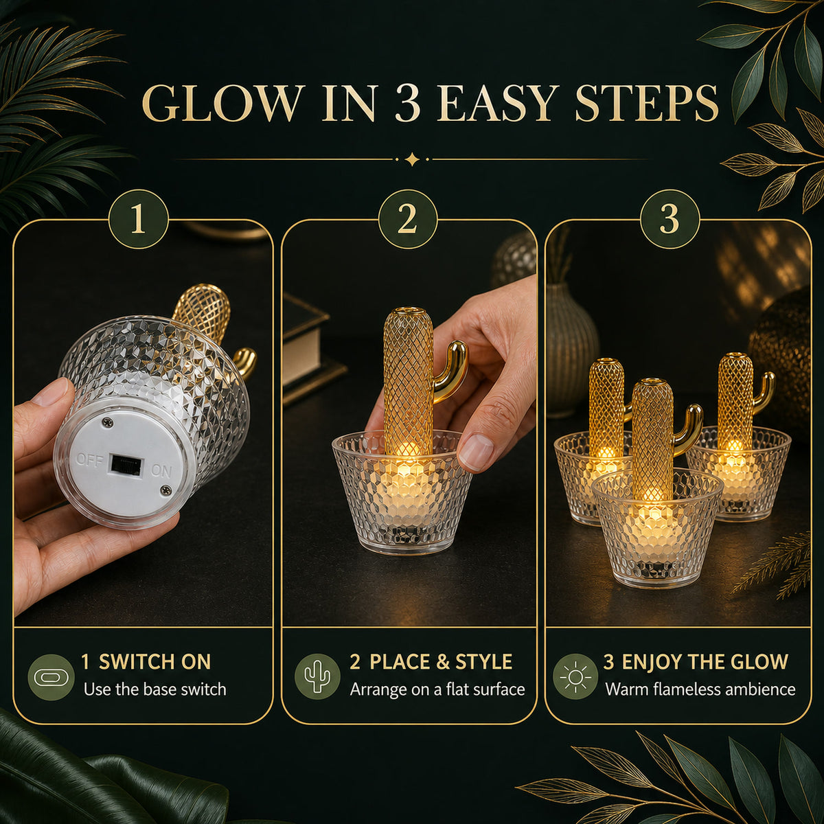 Cactus LED Tealight Candles – Unique Flameless Decorative Set