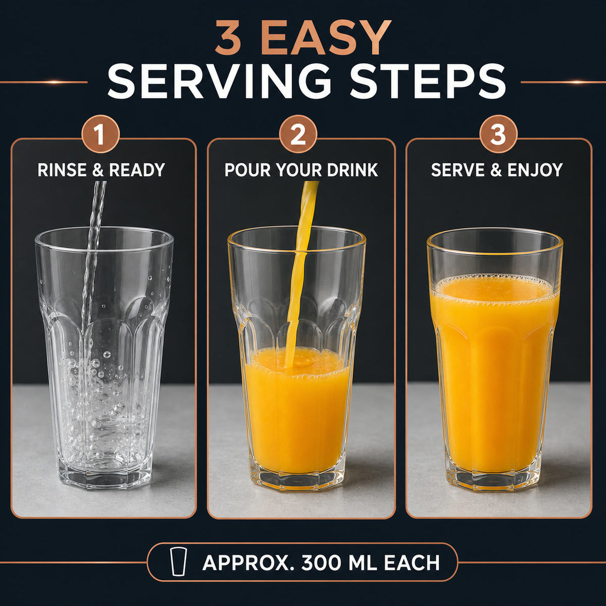 Transparent Smoothie Glass Set – 6 Durable 300ml Tumblers