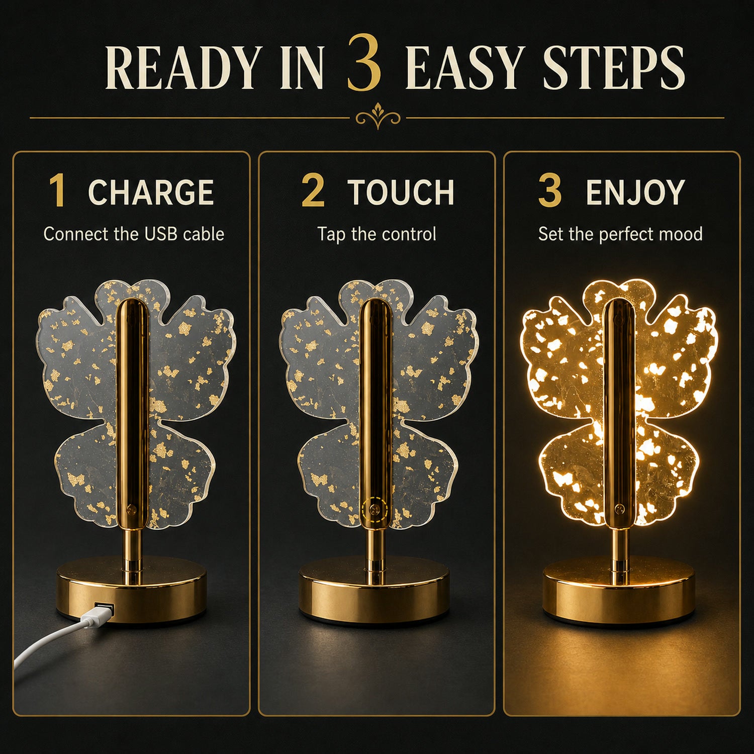 Crystal LED Table Lamp – Luxury Golden Butterfly Accent