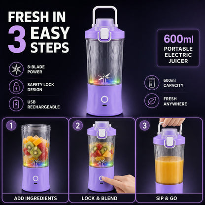 Portable Juicer – USB Rechargeable, 8 Blades & 600ml | Indo Glow