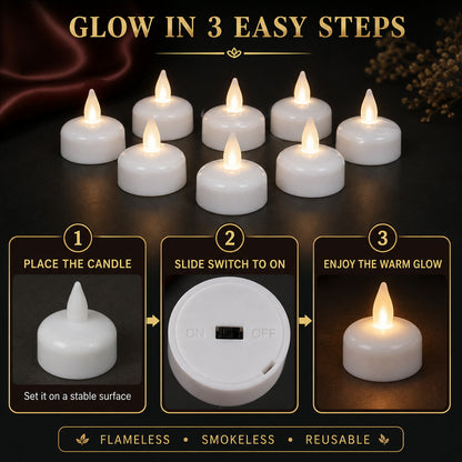 Round LED Flameless Tealight Candles – Safe Warm Glow Set of 8