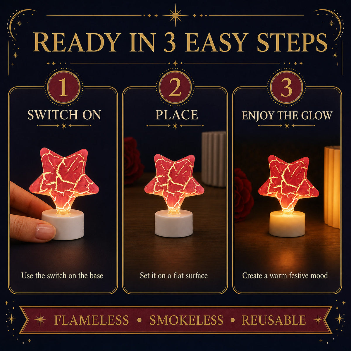 Star Shape LED Tealight Candles – Set of 12 Decorative Lights