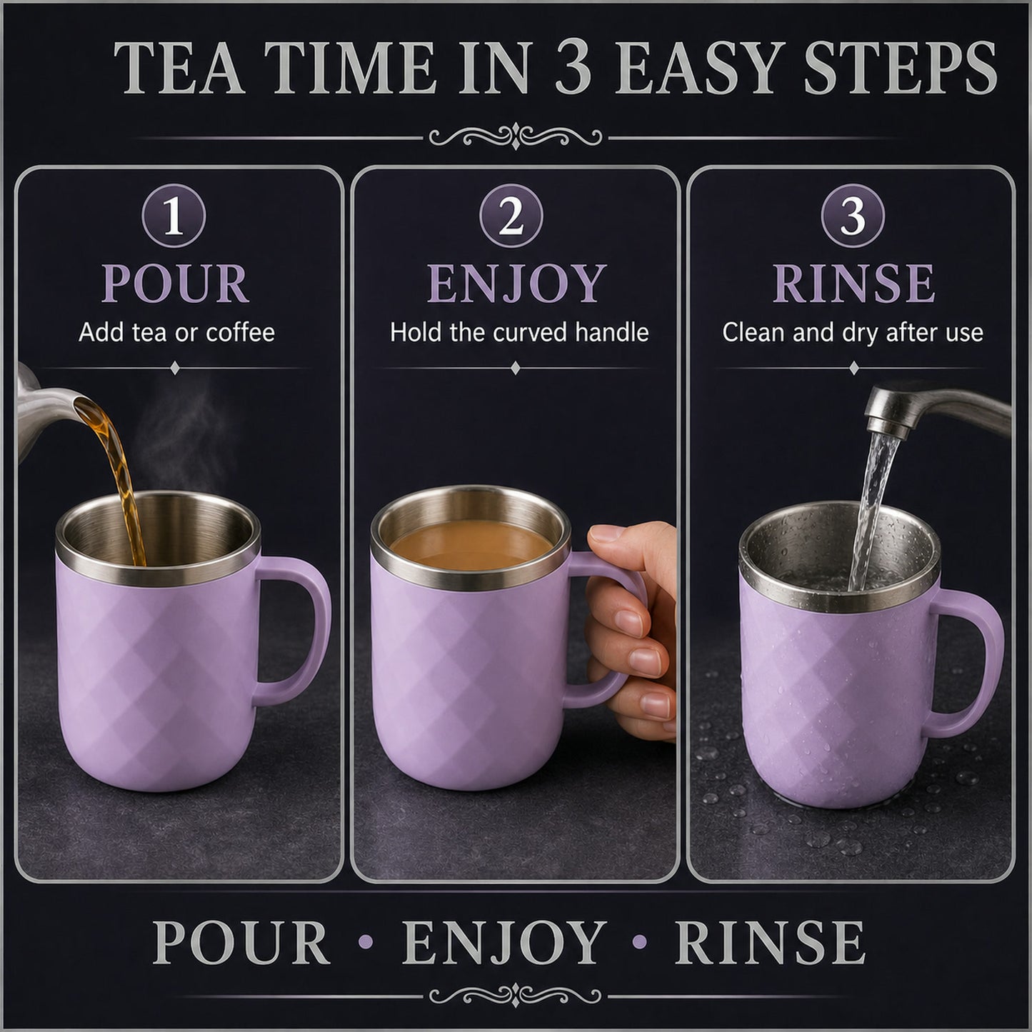 Stainless Steel Tea Cup Set – Elegant 200 ml Double Wall Design