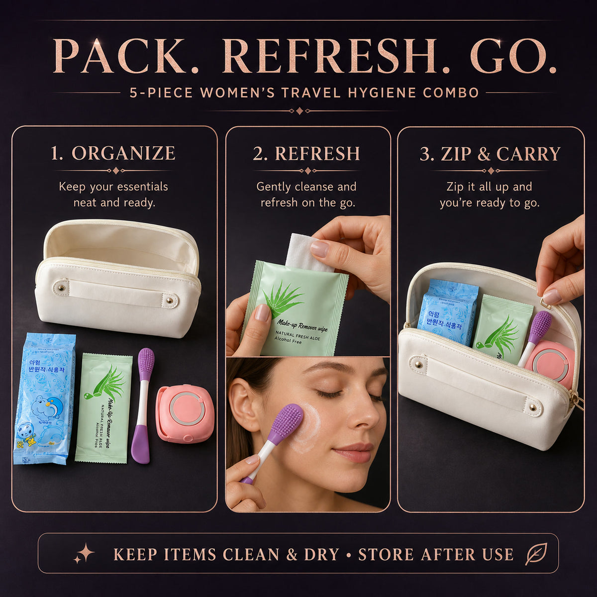 Women Travel Hygiene Essentials Combo – Compact & Portable Set