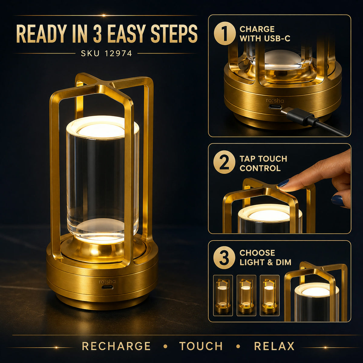 Crystal Table Lamp – 3-Color Rechargeable LED Light | Indo Glow