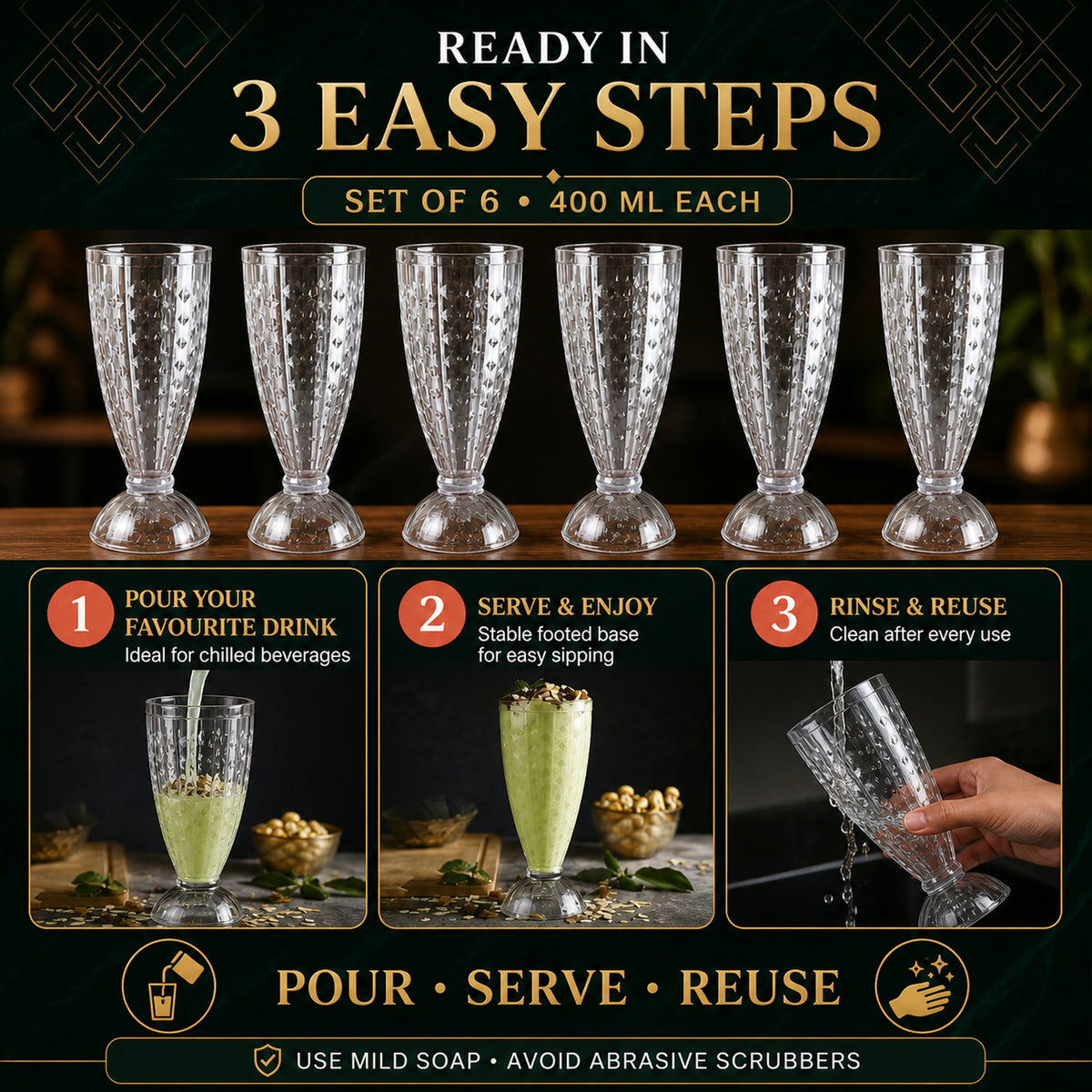 Plastic Milkshake Glass Set – Durable 400ML Plastic Tumblers
