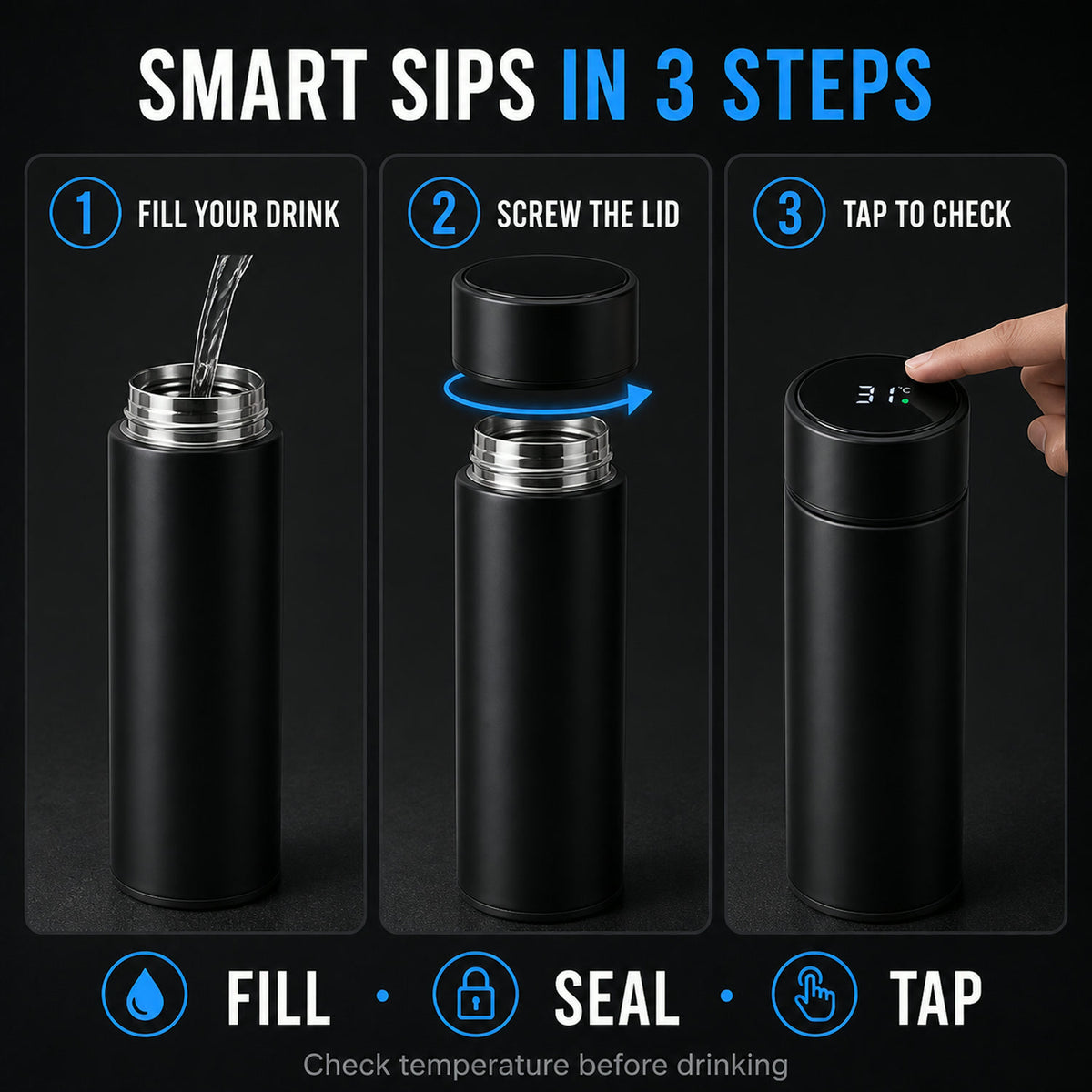 Vacuum Insulated Water Bottle – LED Temp Display 500ML