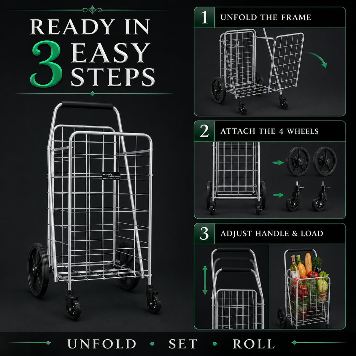 Foldable Shopping Cart – Durable Iron Frame & Dual Swivel Wheels | Organivo