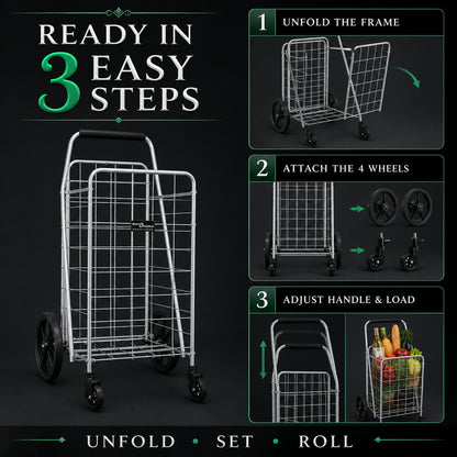 Foldable Shopping Cart – Durable Iron Frame & Dual Swivel Wheels | Organivo
