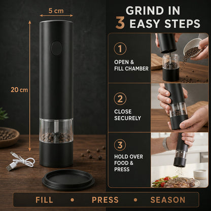 Electric Pepper Grinder – USB Rechargeable & One Touch Operation