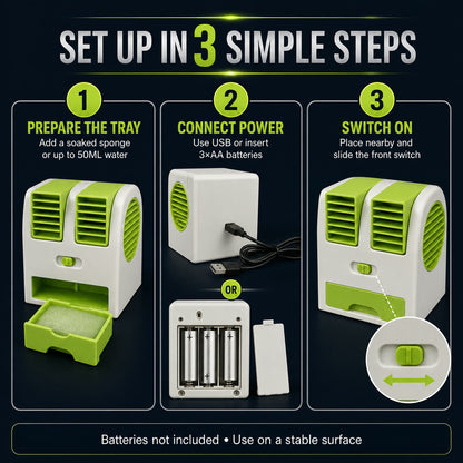 Dual Bladeless Mini Air Conditioner – USB & Fragrance
