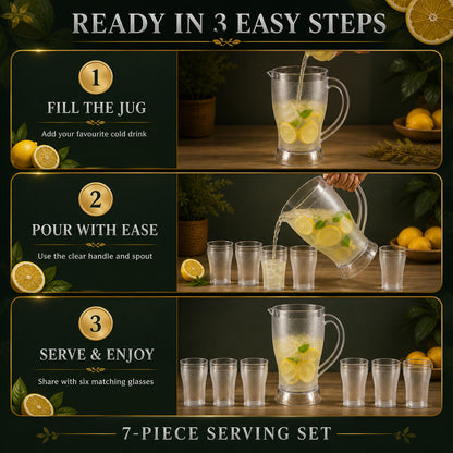 Lemon Jug Set – 1200ML Unbreakable Jug with 6 Glasses