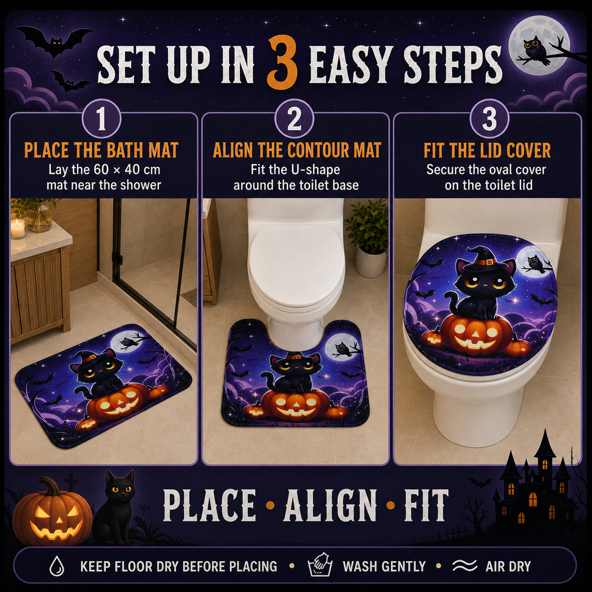 3 in 1 Bathroom Mat Set – Absorbent & Anti-Slip for Safety and Comfort
