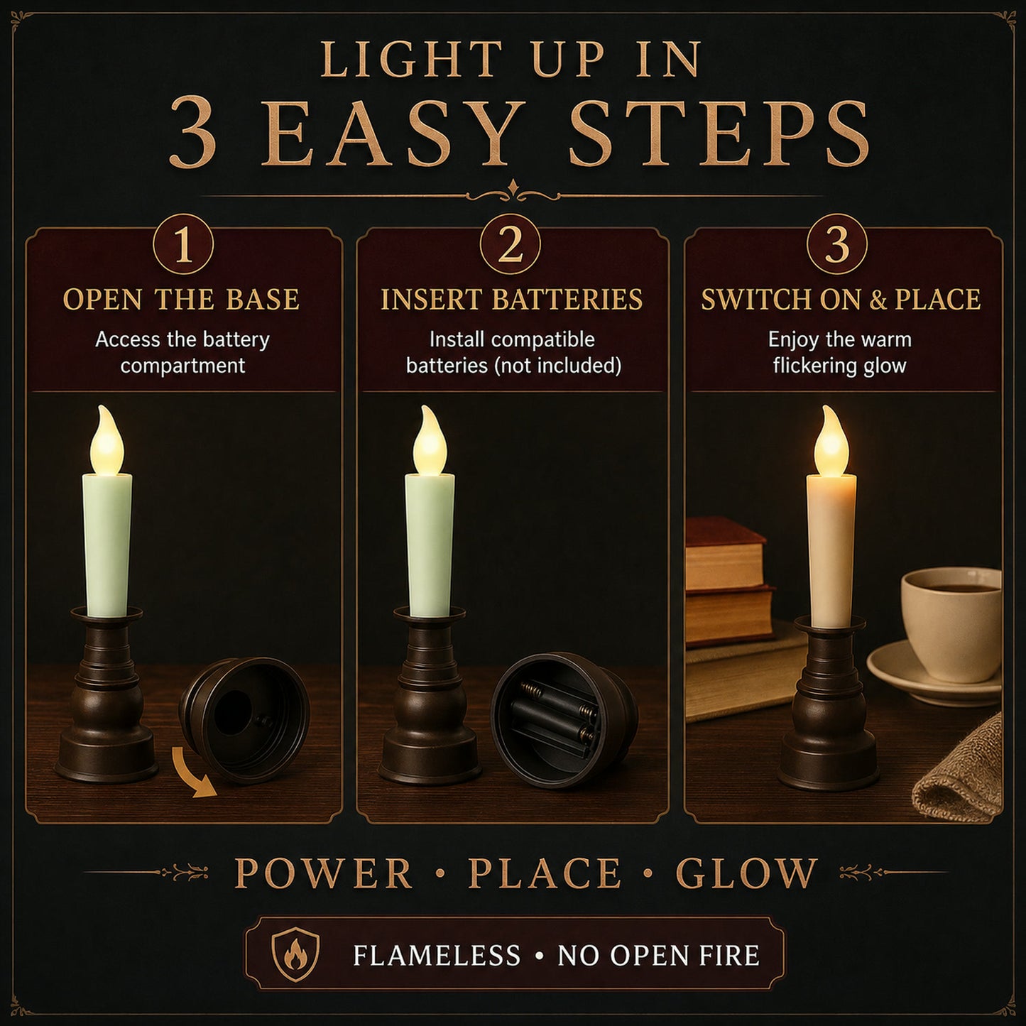 LED Flameless Candle with Holder – Elegant Flickering Light