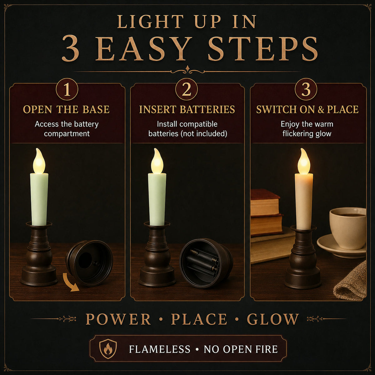 LED Flameless Candle with Holder – Elegant Flickering Light