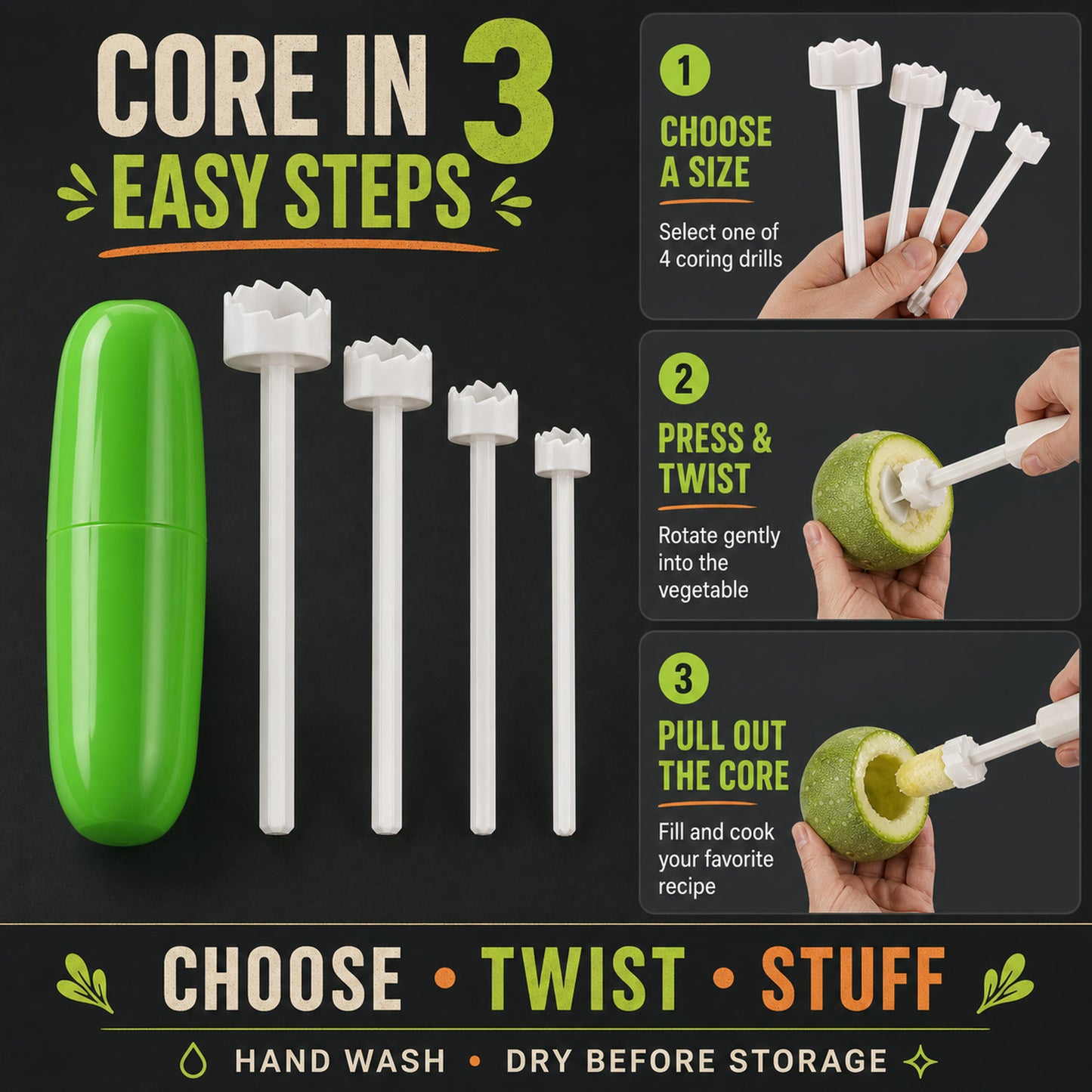 Vegetable Corer – Stuffed Veggie Drill Tool | Quickslice