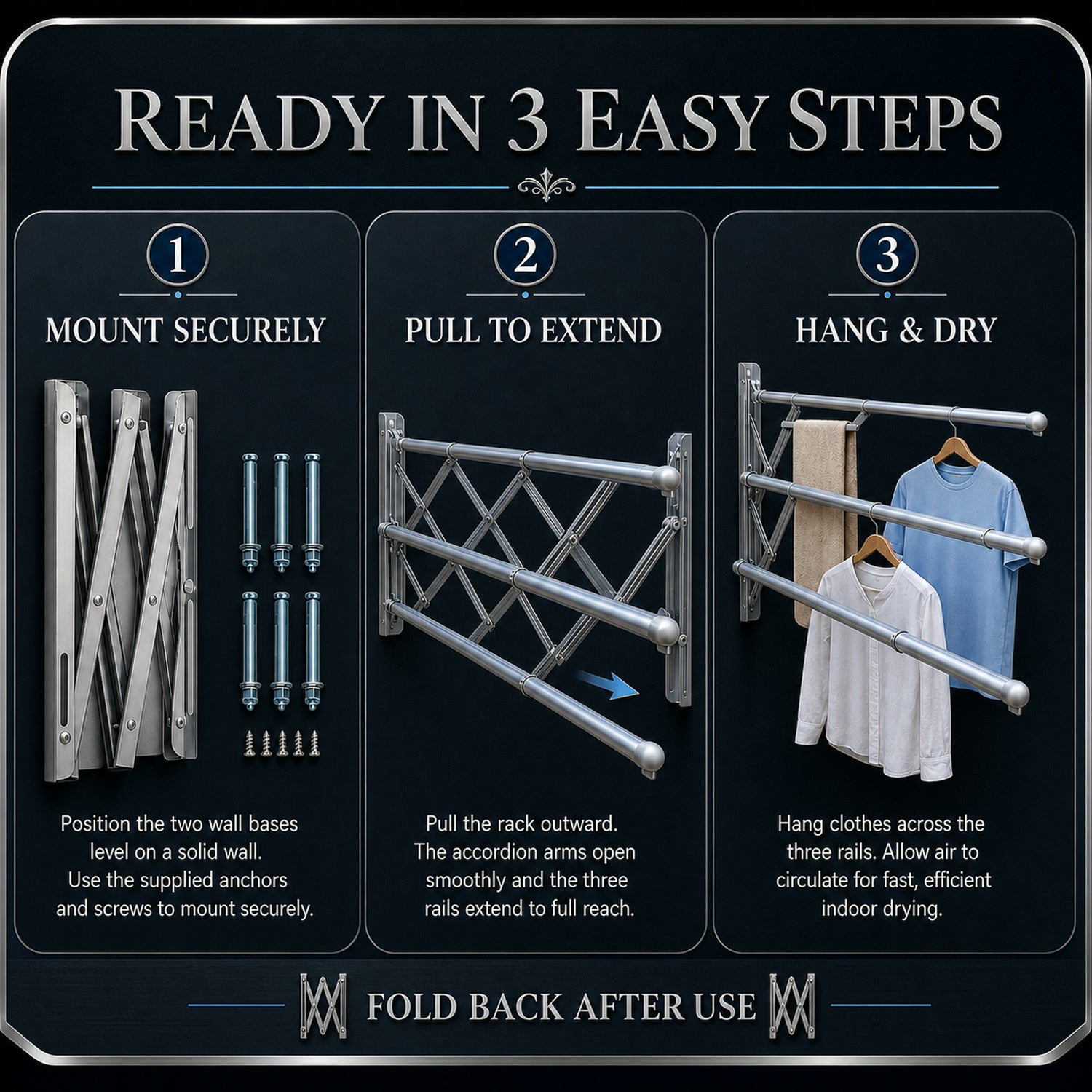 Foldable Clothes Rail – Stainless Steel Wall Mount | BathNova