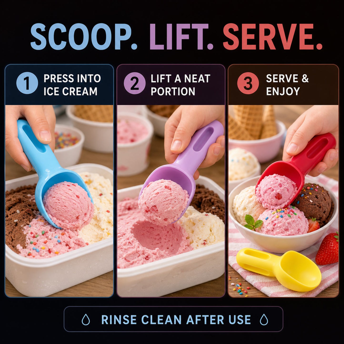 Plastic Ice Cream Scoop – 4 Pc Multipurpose Kitchen Set