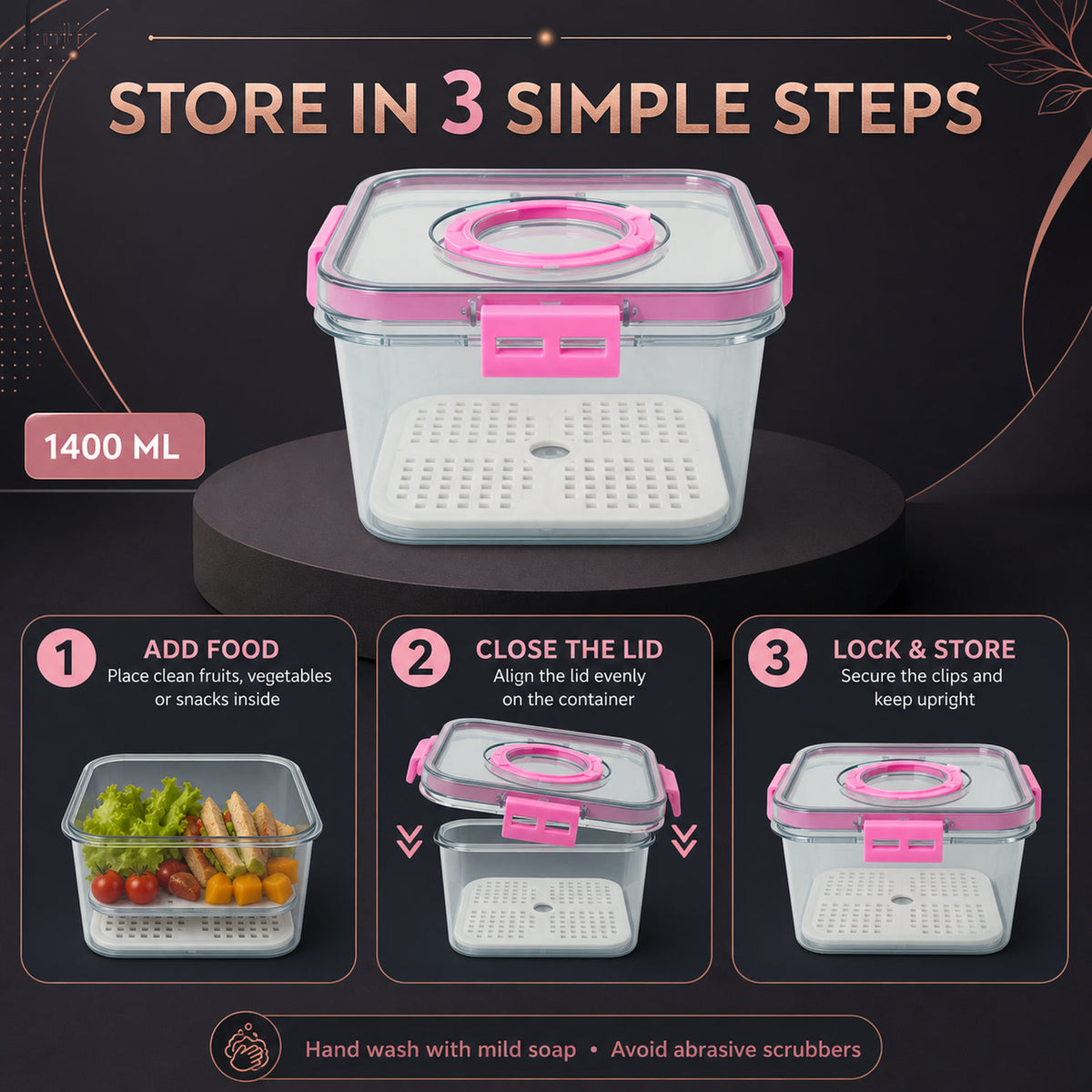 Plastic Food Storage Container – Clear, Airtight 1400ML | Lunchie Bunchie