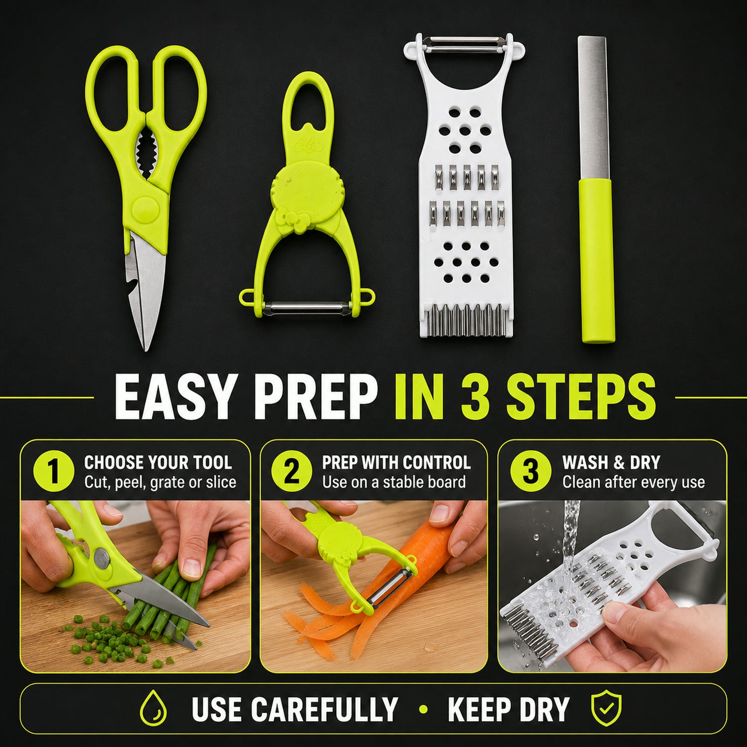 Kitchen Cutting Set – 4-Piece Stainless Steel Multi-Tool Kit