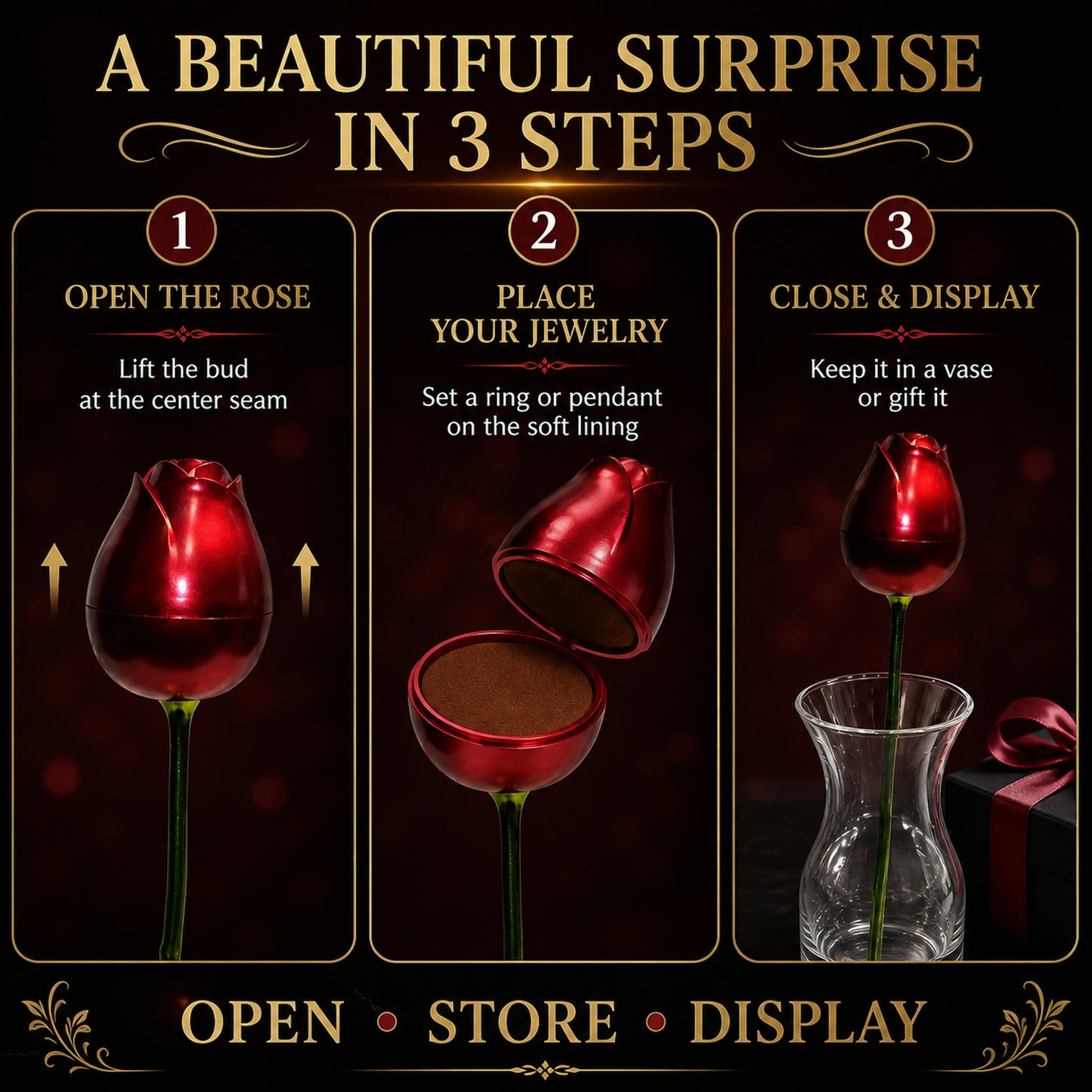 Red Rose Jewelry Box – Romantic Metal Gift | Glimmerly
