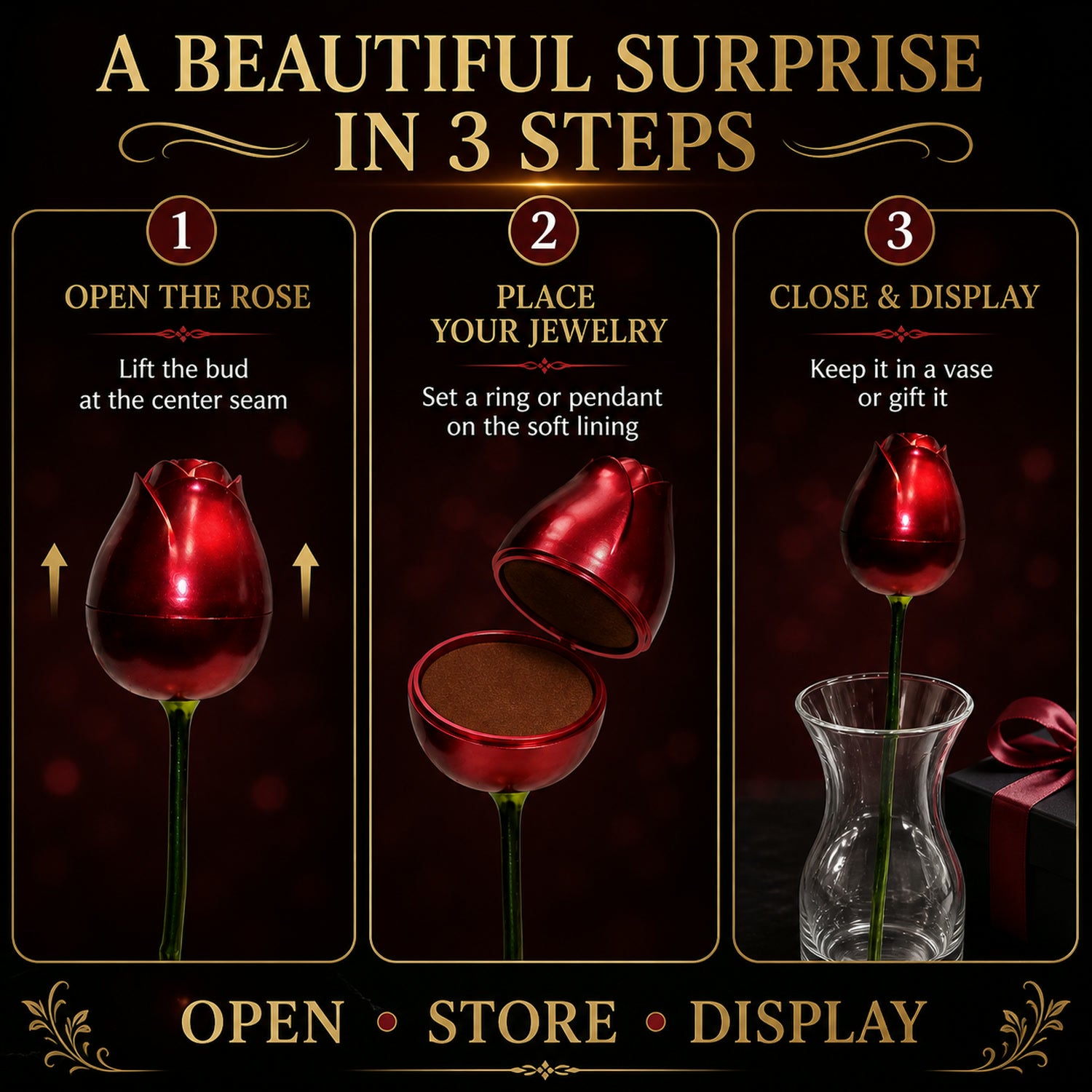 Red Rose Jewelry Box – Romantic Metal Gift | Glimmerly