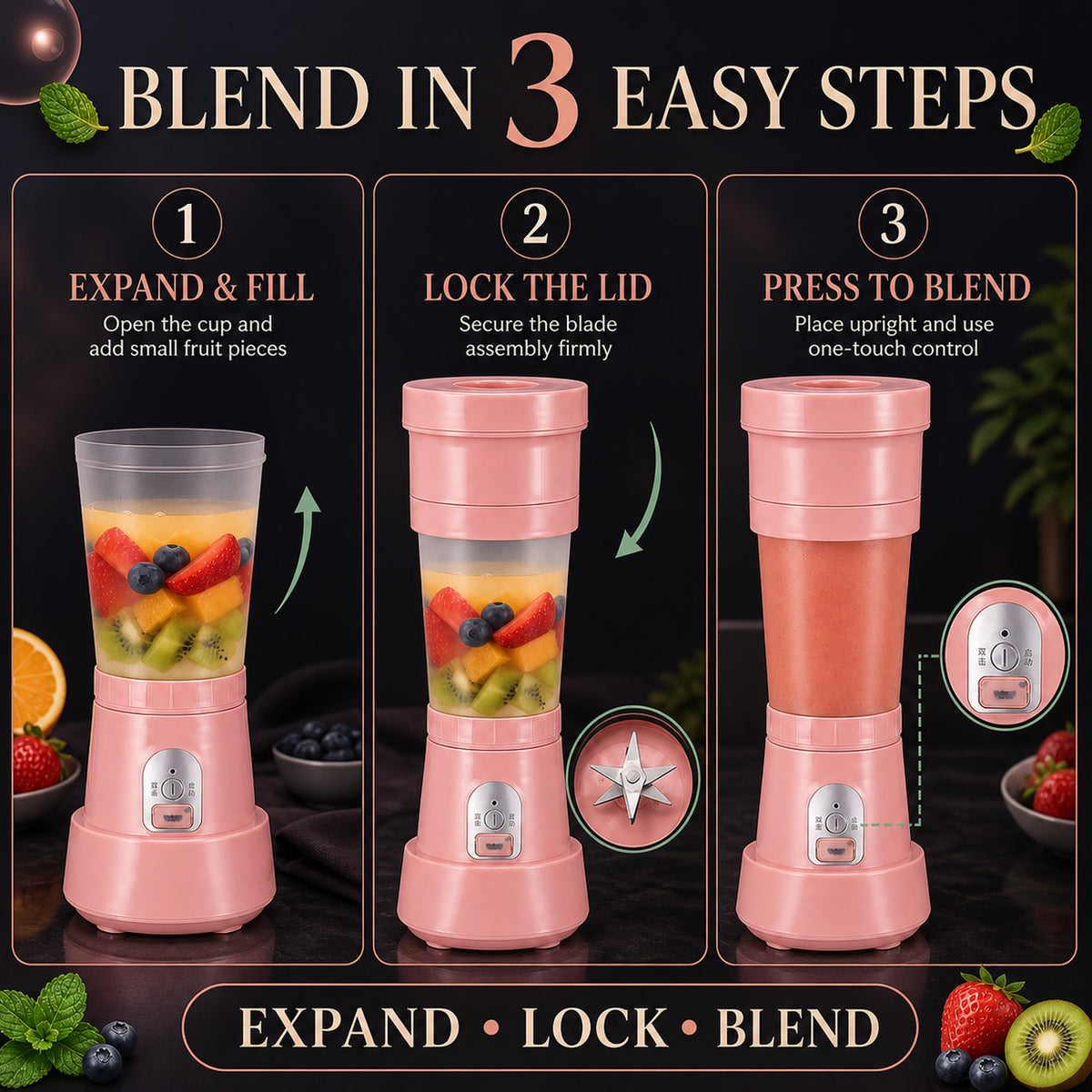 Portable Electric Juicer – 6 Blades 500ml Blender | Chef’s Embrace