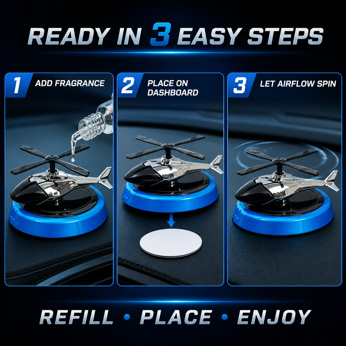 Helicopter Car Air Freshener – Stylish Rotating Dashboard Perfume