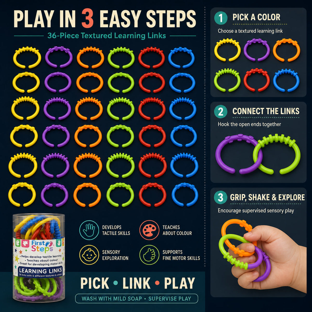 Baby Learning Links – 36 Pc Educational Toy Set for Motor Skills