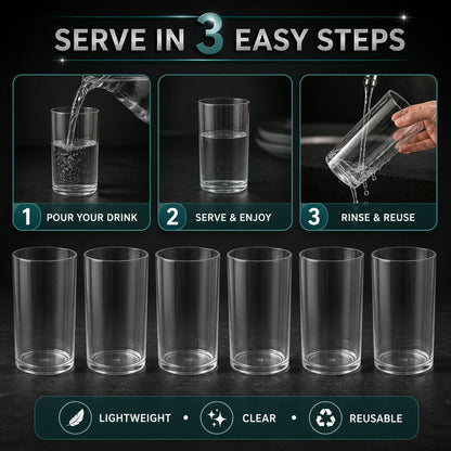 Durable Plastic Glass Set – 6 Lightweight, Unbreakable Tumblers