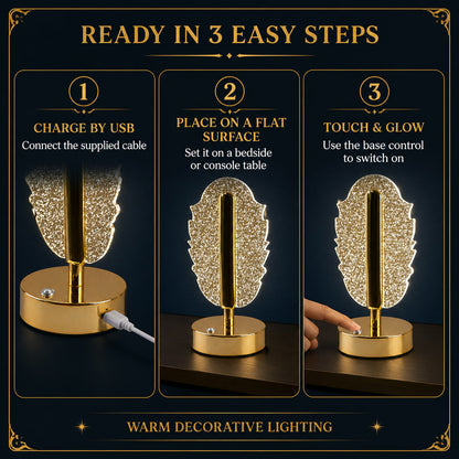 Feather Shape Crystal Table Lamp – Elegant USB Charging LED Light