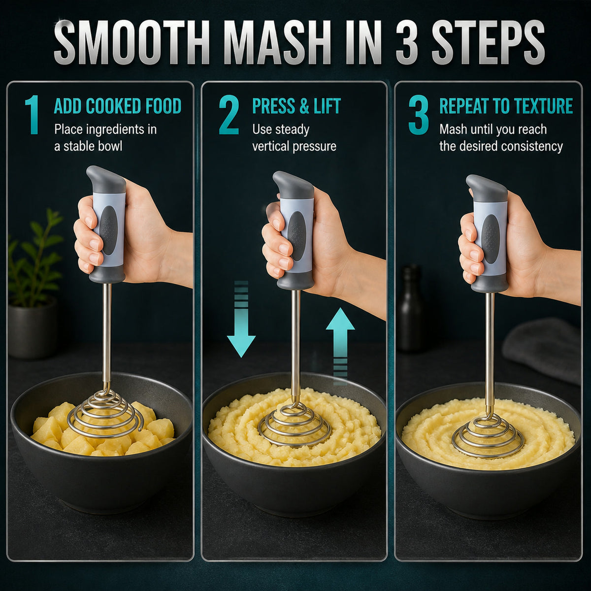 Stainless Steel Potato Masher – Heavy Duty with Comfortable Grip