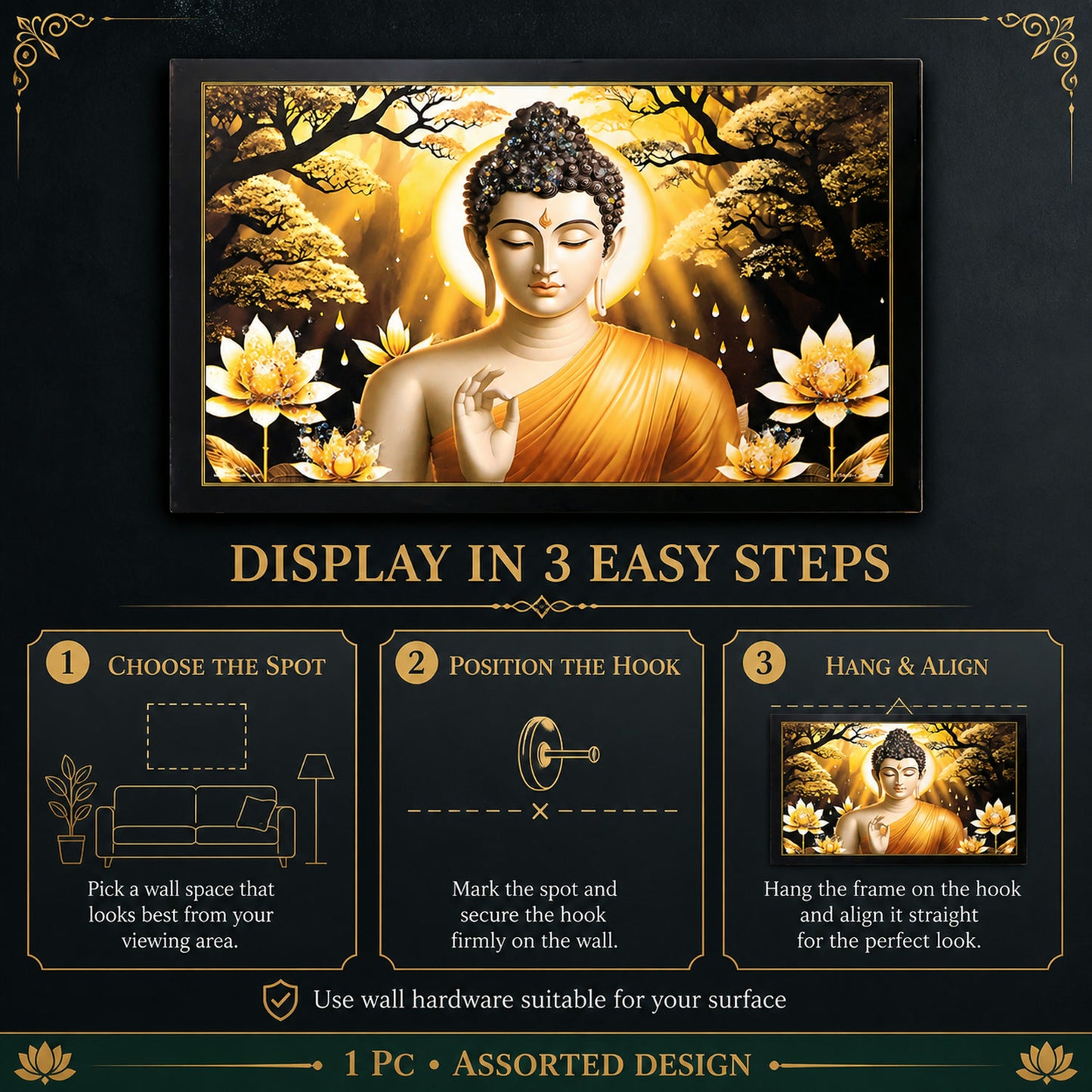 Lord Buddha Wall Painting – Spiritual Decor with Wooden Frame