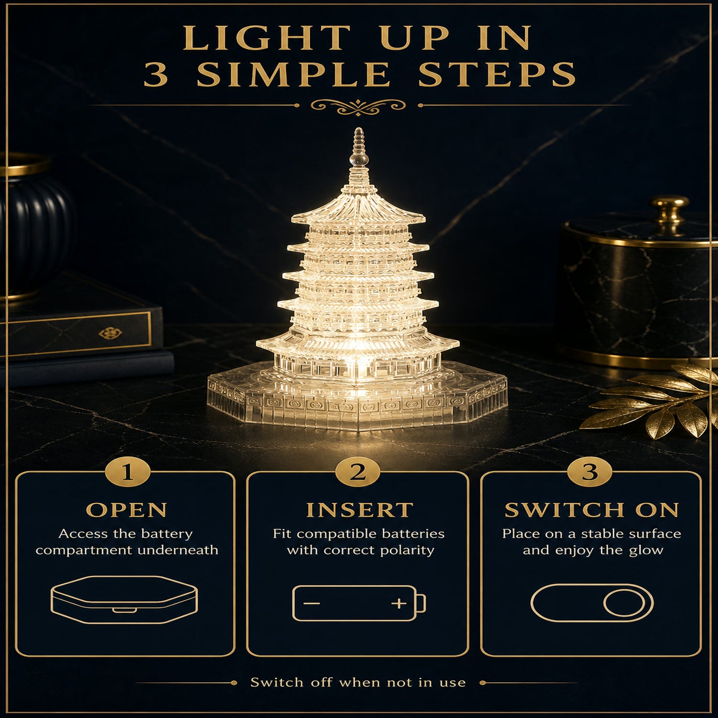 LED Crystal Pagoda Light – Elegant Battery Operated Decor