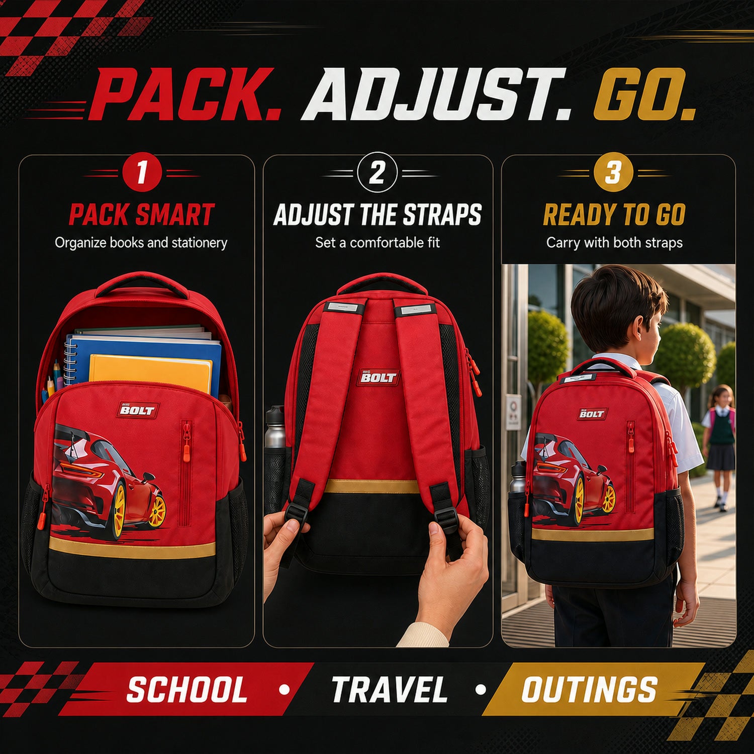 19-inch Kid’s School Bag – Spacious & Stylish with Car Design