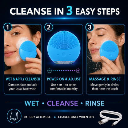Silicone Sonic Facial Cleansing Brush – Gentle Deep Pore Cleanser