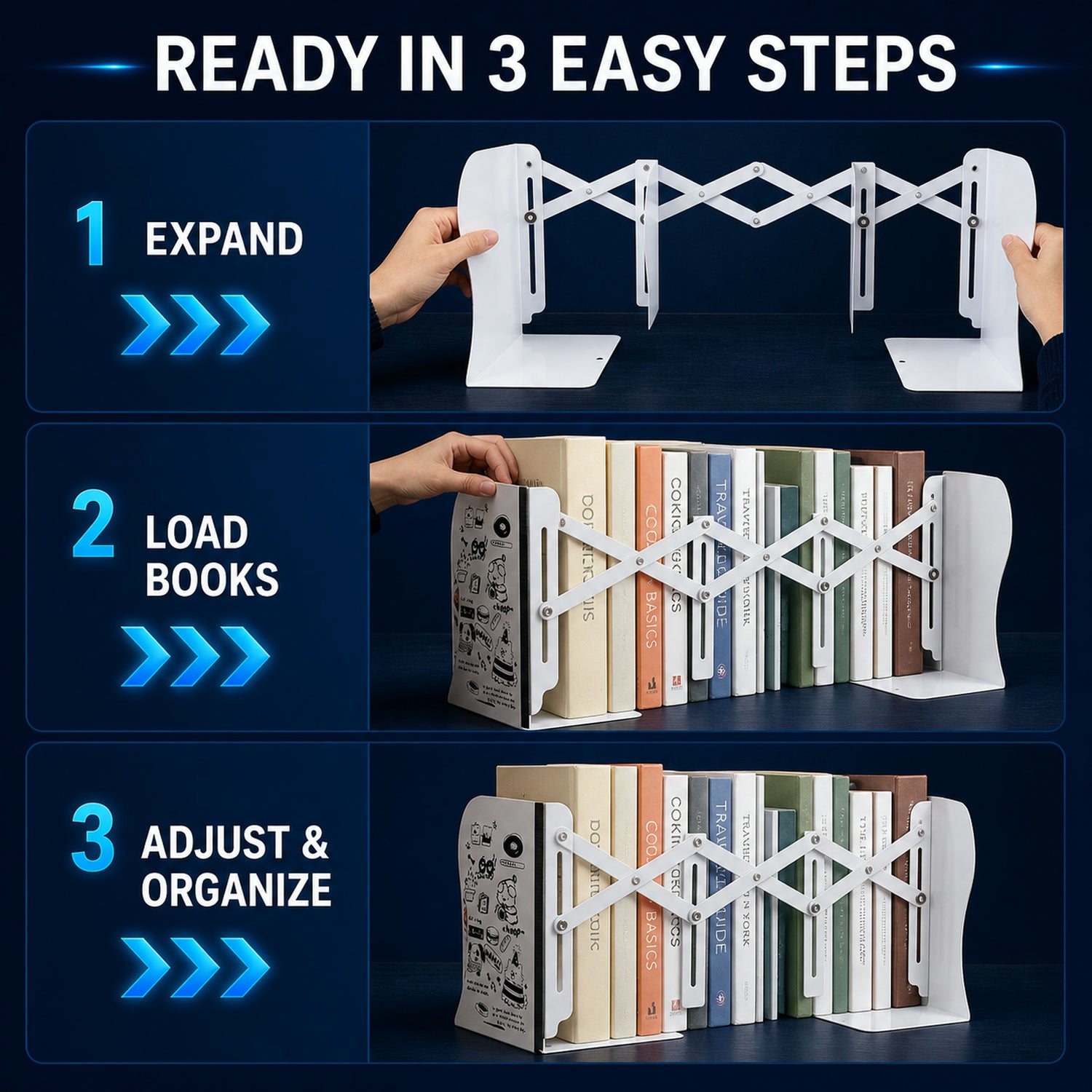 Adjustable Telescope Iron Desk Book Stand – Expandable Organizer