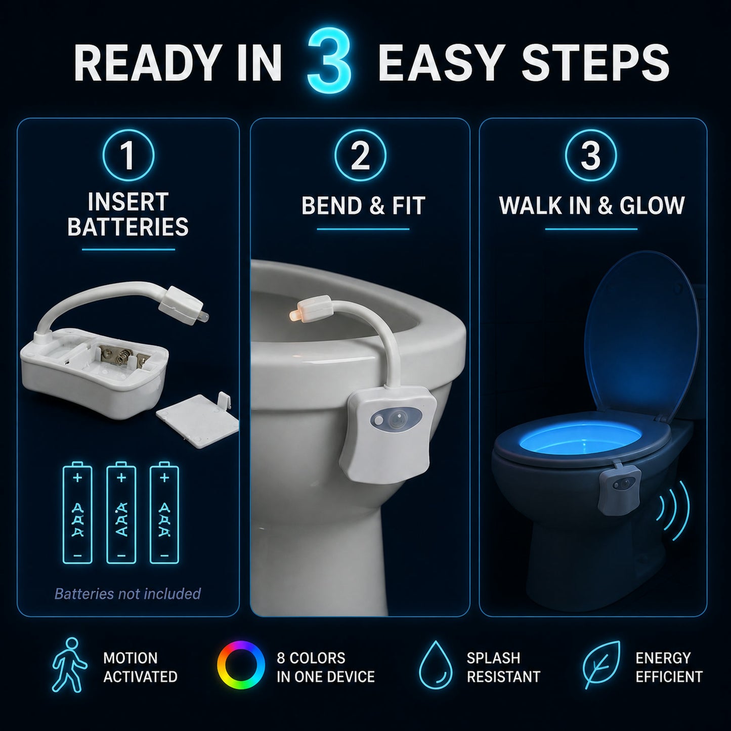 LED Toilet Bowl Light – Motion Sensor, 8 Colours | Indo Glow
