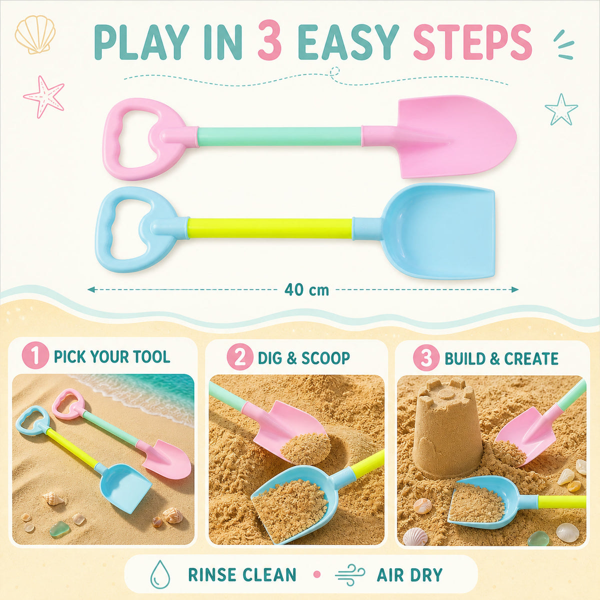 Kids Beach Sand Shovel Toy Set – Bright, Durable & Easy to Handle