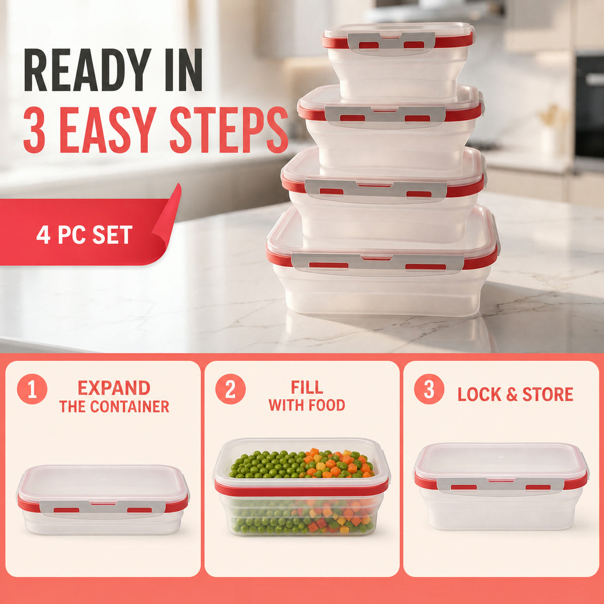 Collapsible Food Storage Container Set – Space-Saving & Airtight