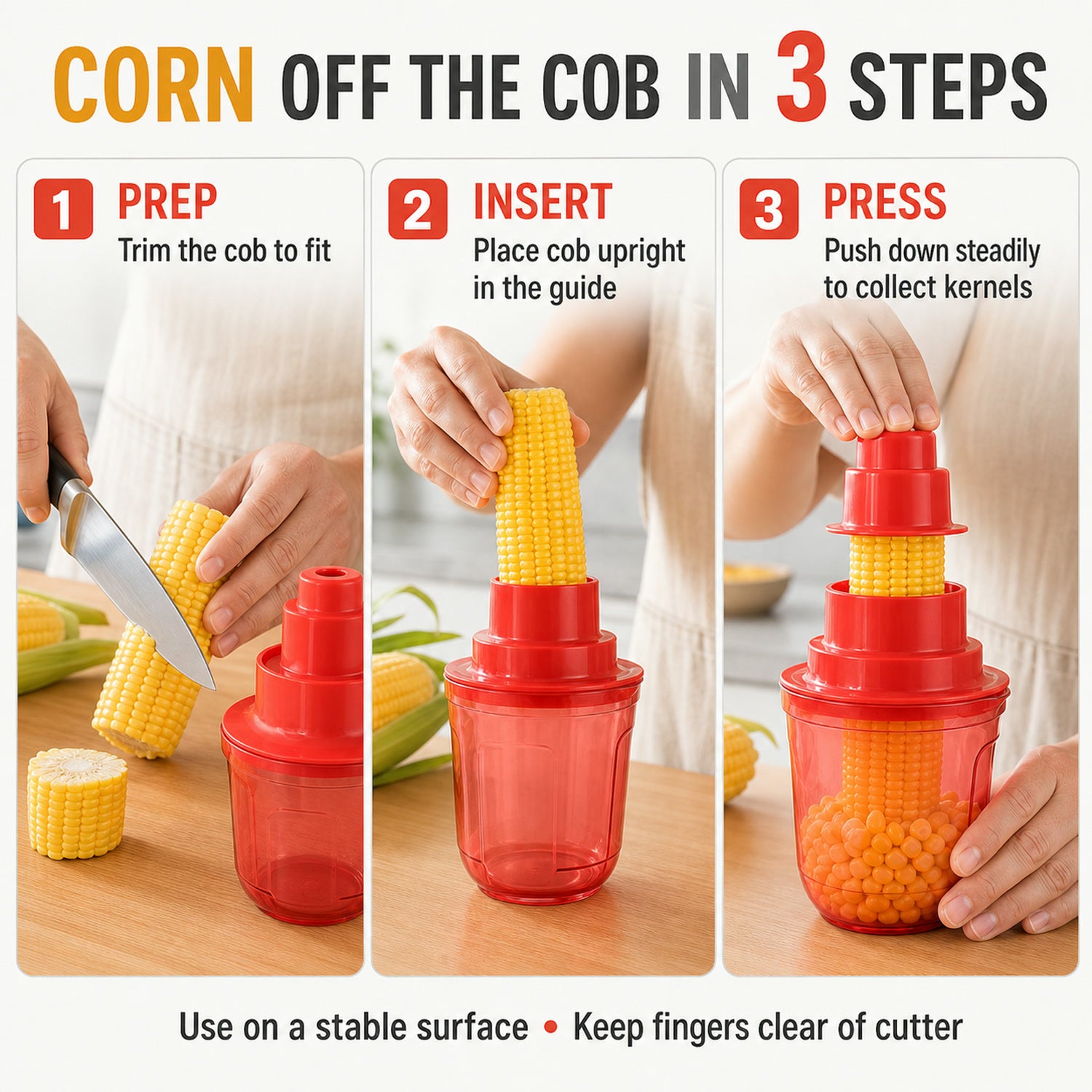 Supermom Corn Cutter with Steel Blades for Easy Kernel Removal