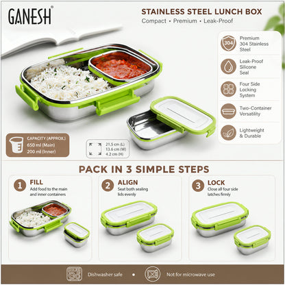 Ganesh Junior Stainless Steel Lunch Pack – Leak-Proof Design