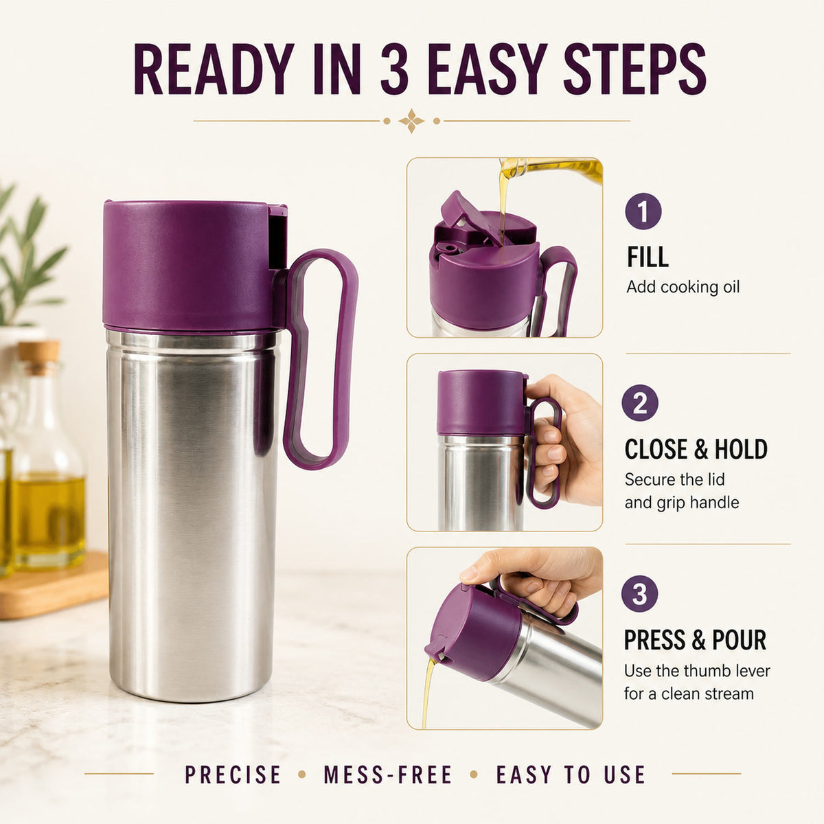 Stainless Steel Oil Pourer – 750ml Anti-Drip Dispenser