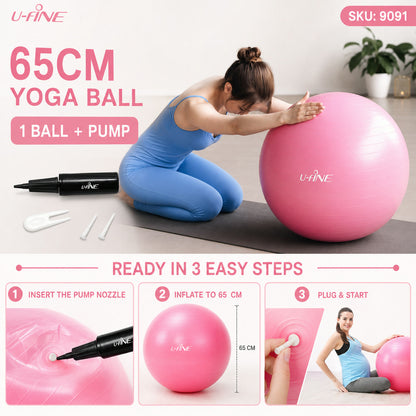 Exercise Ball 65 cm – Anti-Burst & Pump Included | FitFuzion