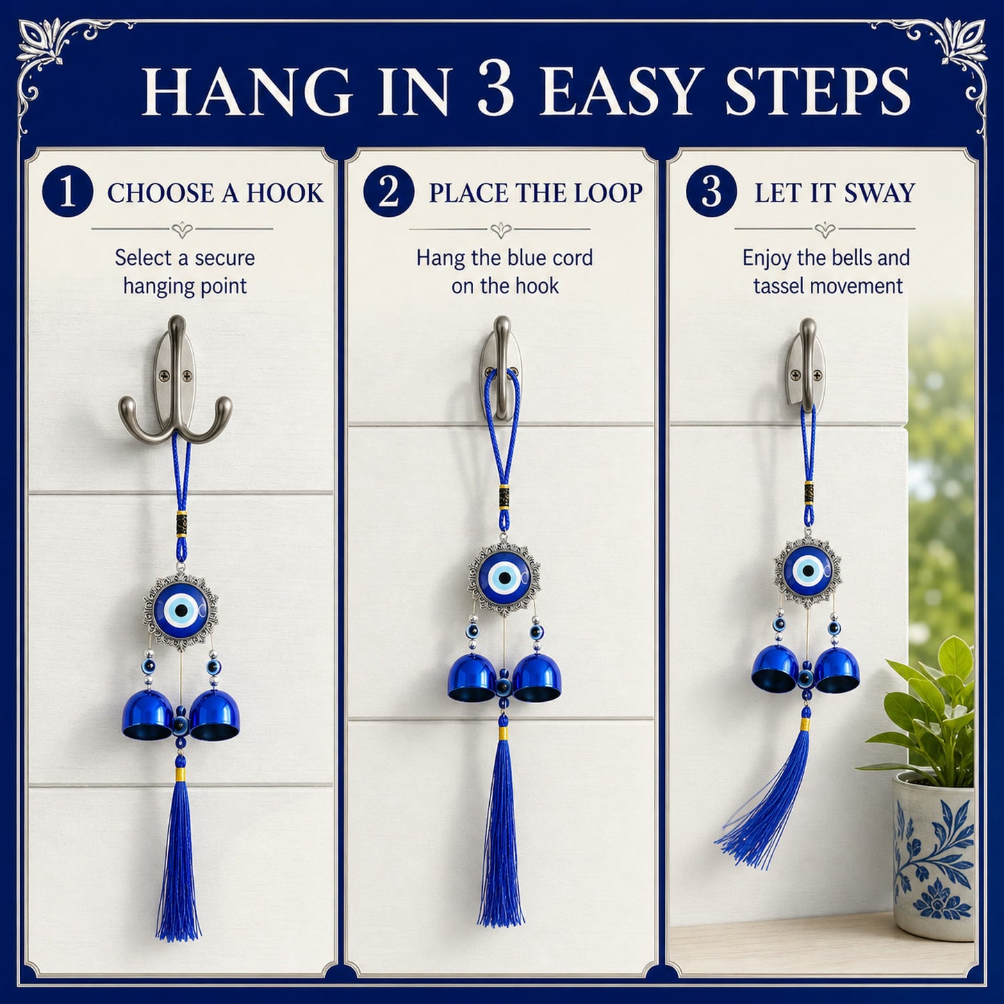 Evil Eye Hanging Wind Chime Set – Protective Home Decor Charm